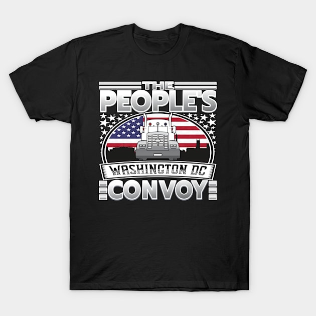 PEOPLES CONVOY US FLAG WASHINGTON DC 2022 SILVER GRAY GRADIENT LETTERS T-Shirt by KathyNoNoise